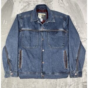 Vintage Wrangler Flannel Lined Denim Jacket Mens Large Brushpopper‎ Trucker Barn